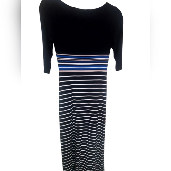 Max Studio Knit Maxi Black/Blue Color Block/Striped Dress XS - Picture 6 of 7
